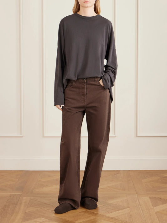 Image of Jeans. Product name - Finbar High-rise Jeans in Brown colour by brand - The Row