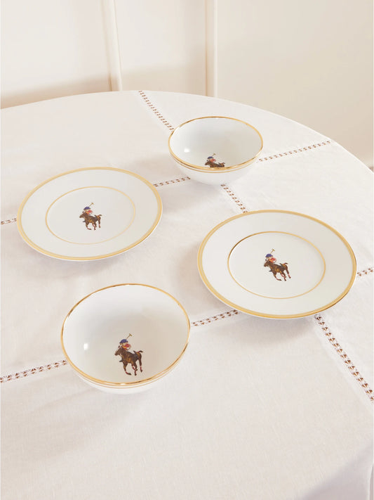 Lunar Set Of Four Gold-plated Porcelain Bowls And Dessert Plates