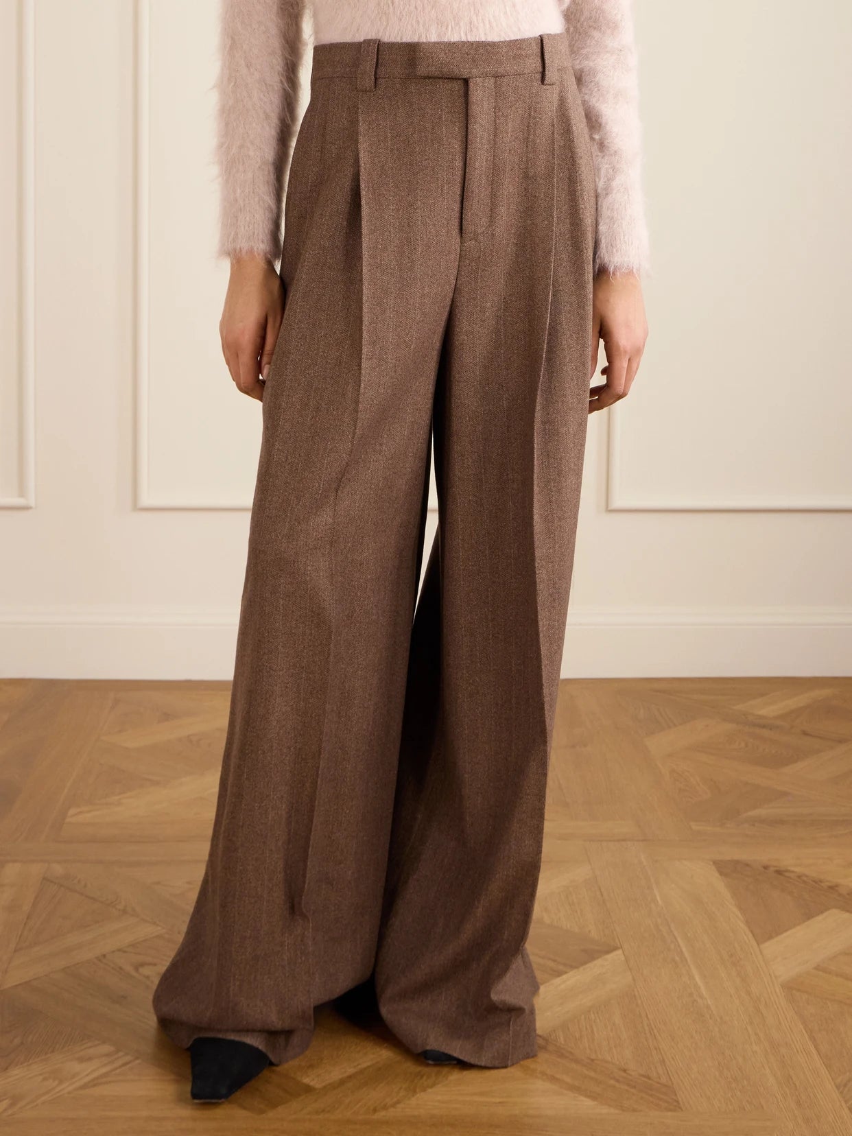Pleated Pinstriped Wool And Cashmere-blend Wide-leg Pants