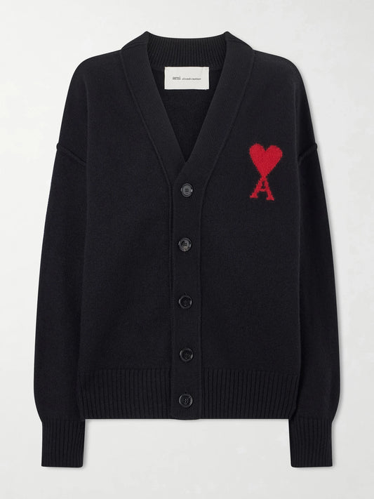 AMI PARIS Intarsia Merino Wool Cardigan