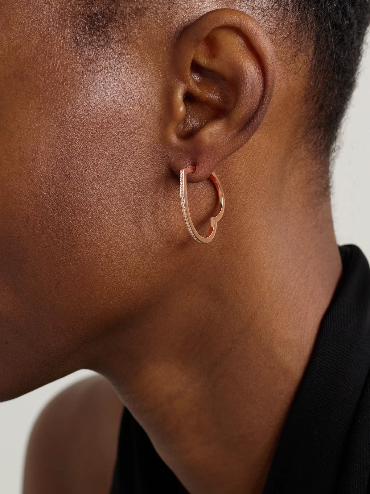 Image of Earrings. Product name - Antifer Heart Large 18-karat Rose Gold Diamond Single Earring in Multi colour by brand - Repossi