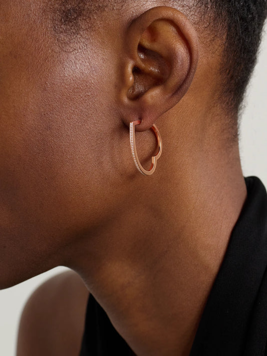 Image of Earrings. Product name - Antifer Heart Large 18-karat Rose Gold Diamond Single Earring in Multi colour by brand - Repossi