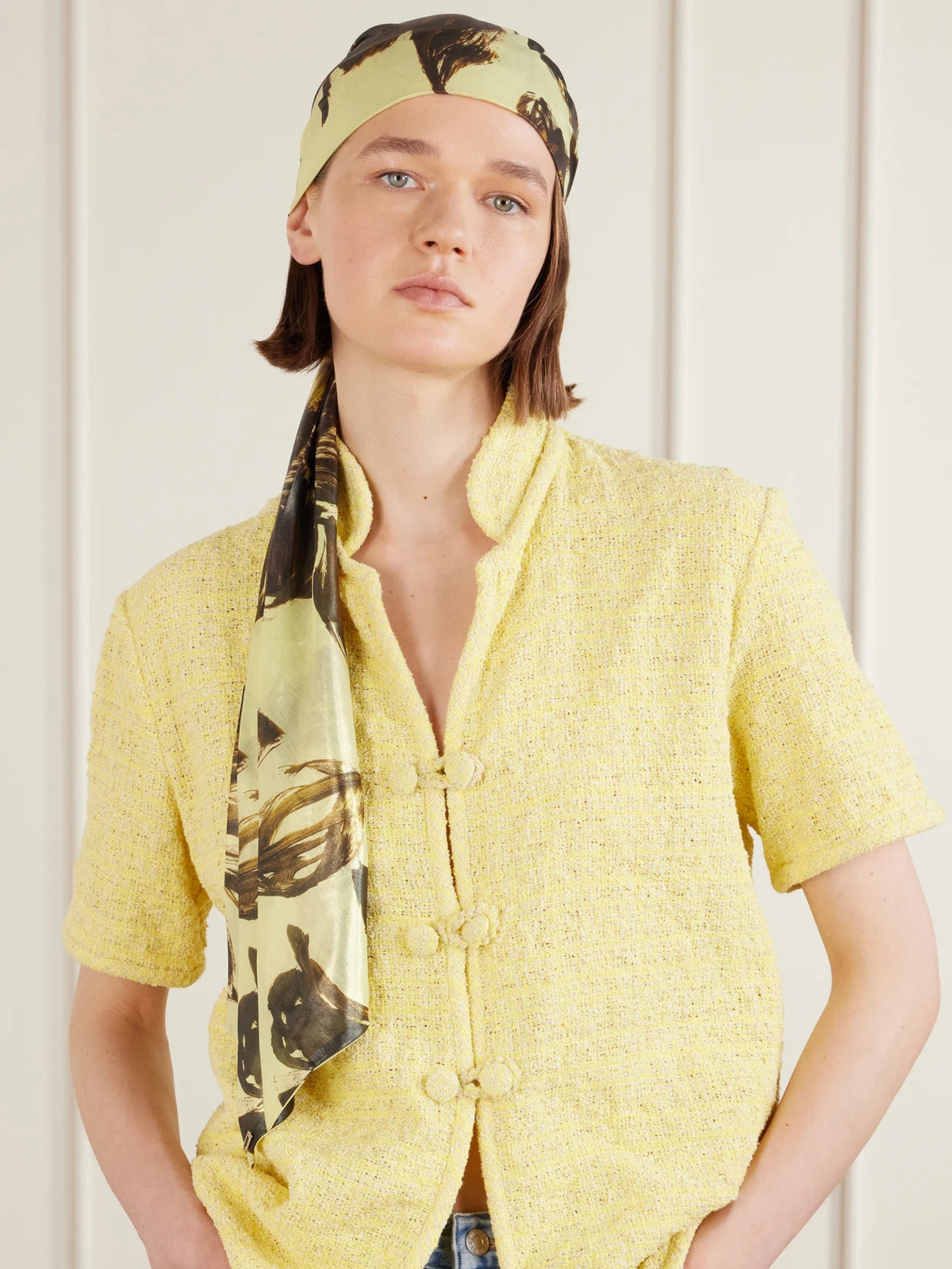 Image of Hats. Product name - Gigi Printed Headscarf in Yellow colour by brand - Eugenia Kim