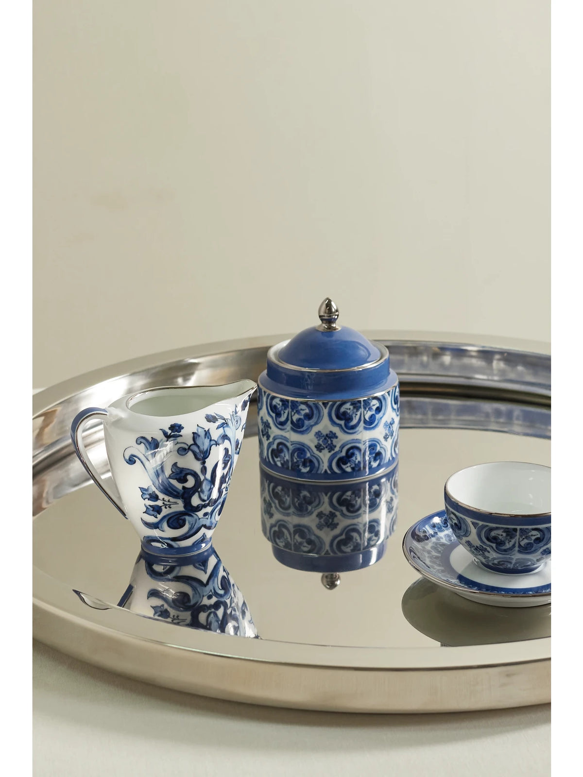 Image of Tableware. Product name - Printed Porcelain Sugar Bowl in Blue colour by brand - Dolce & Gabbana