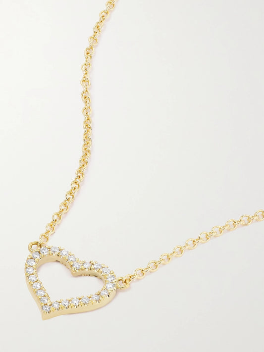 Small Open Heart 18-karat Gold Diamond Necklace