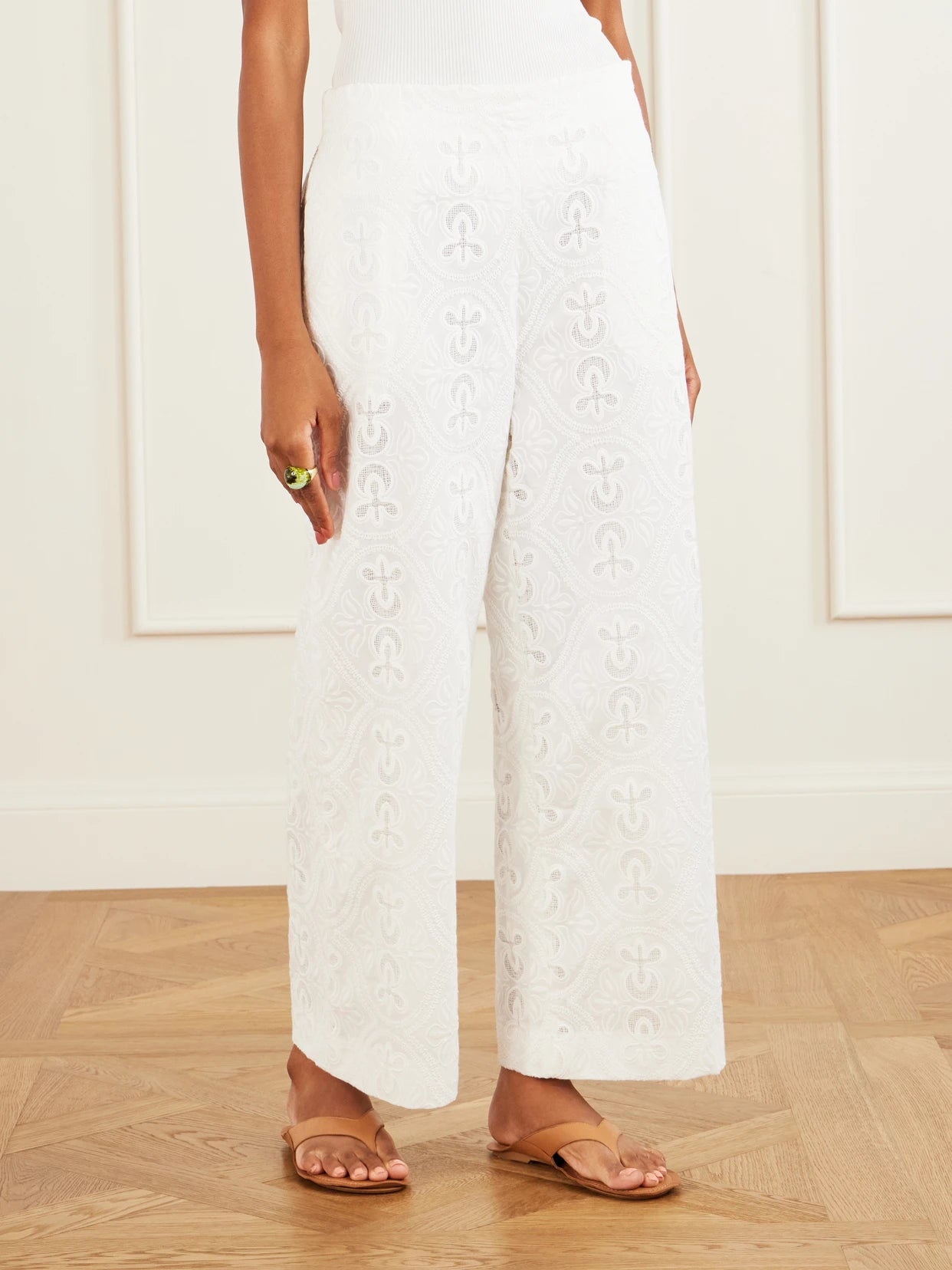 Nynette Floral-embroidered Cotton-blend Wide-leg Pants