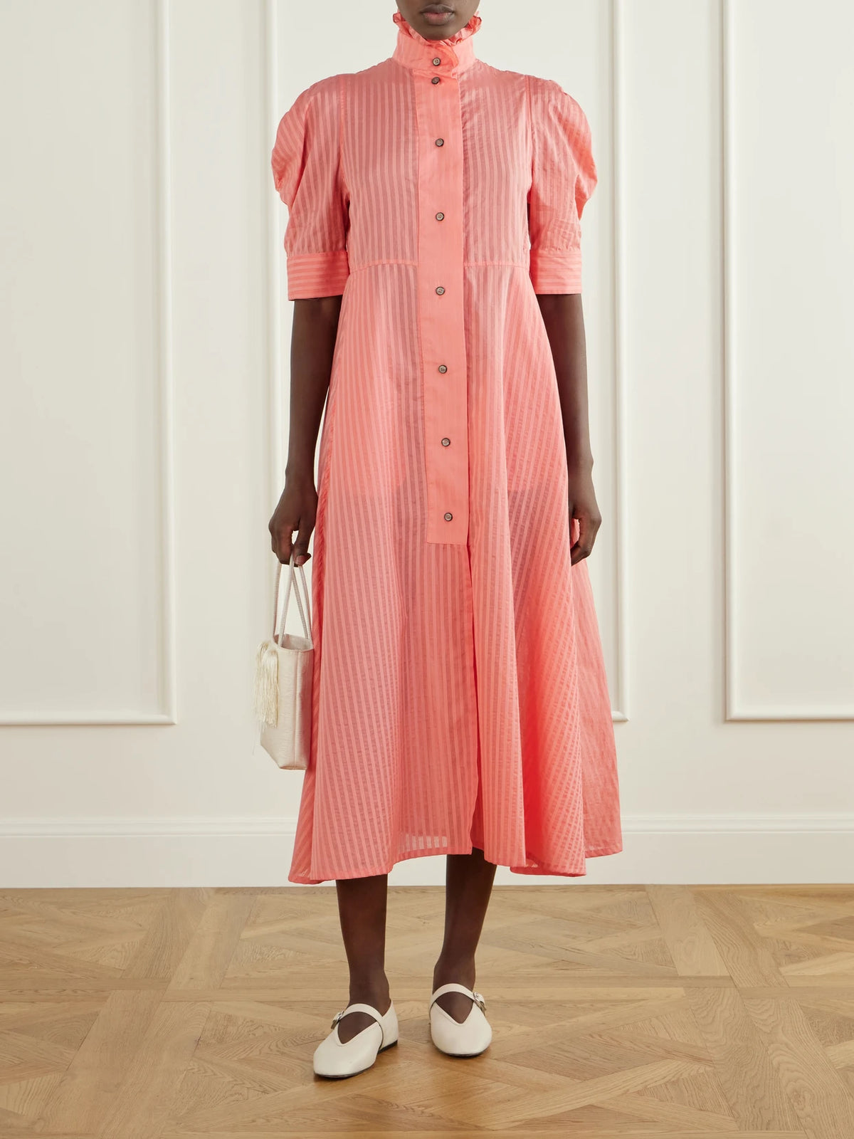 Image of Dresses. Product name - Venetia Cotton-voile Midi Dress in Pink colour by brand - Thierry Colson