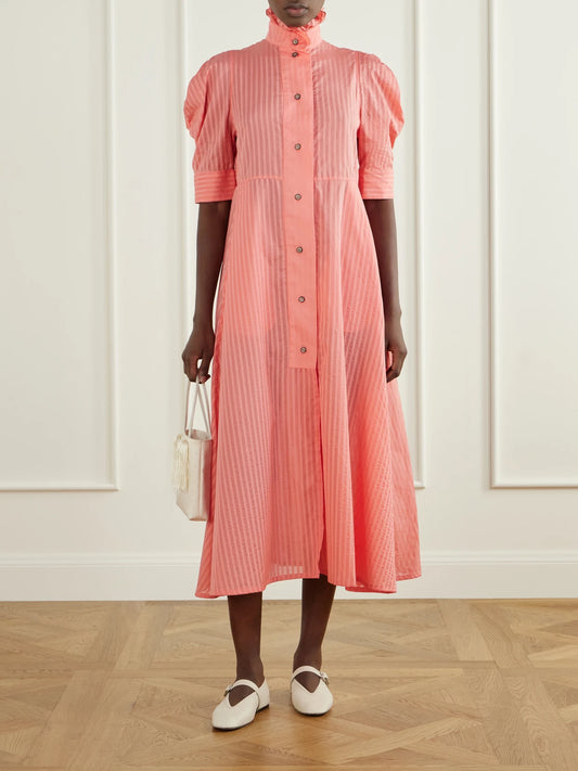 Image of Dresses. Product name - Venetia Cotton-voile Midi Dress in Pink colour by brand - Thierry Colson