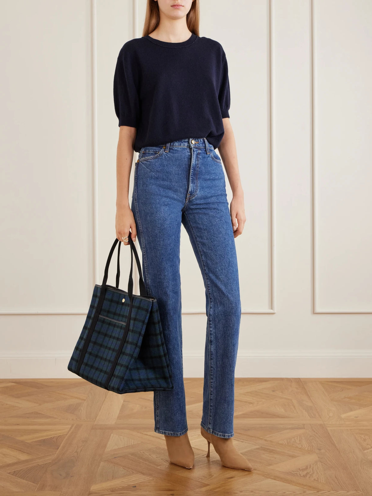 RUE de VERNEUIL Traversée Large Leather-trimmed Checked Canvas Tote