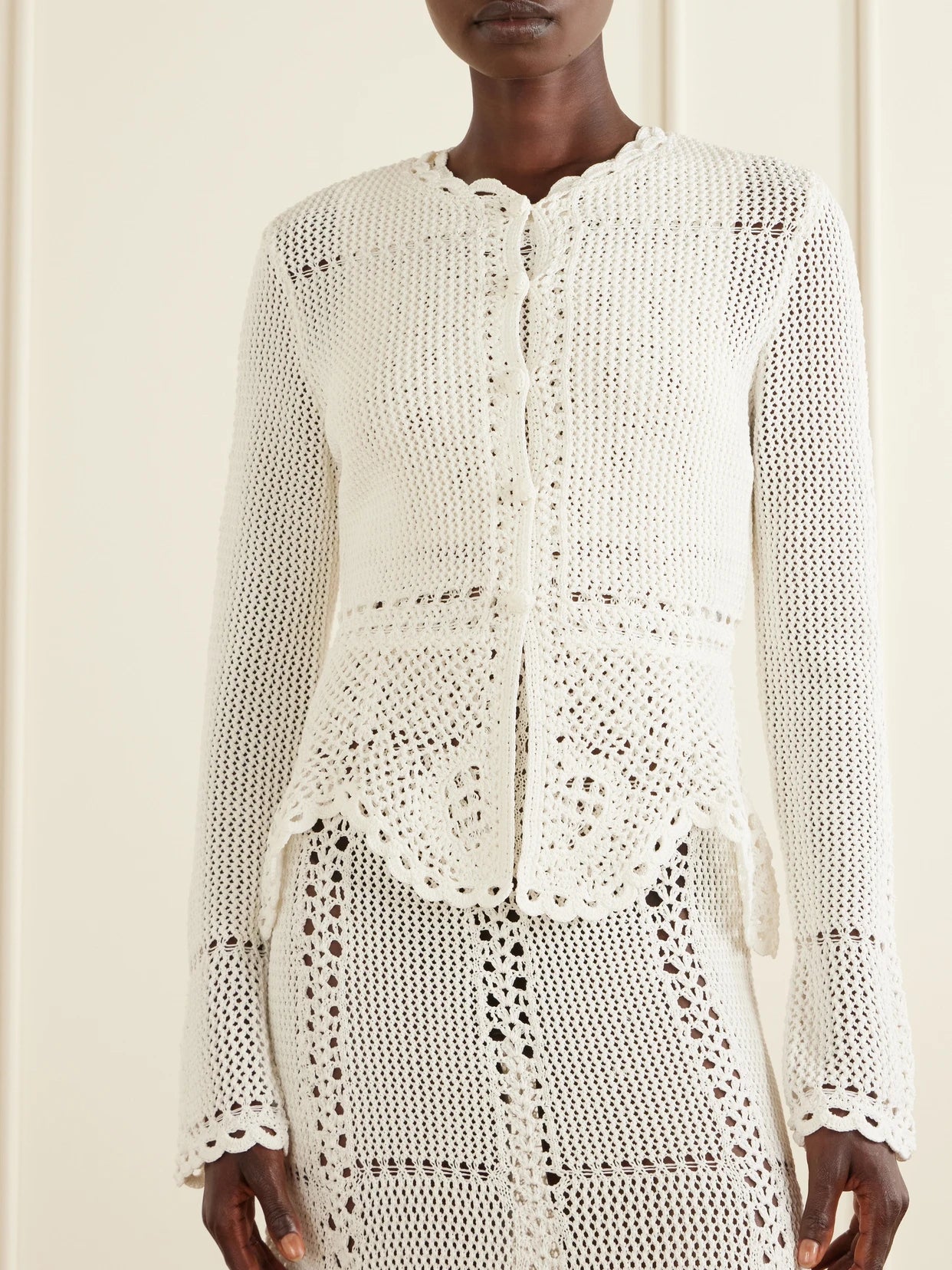 Crocheted Cotton Peplum Cardigan