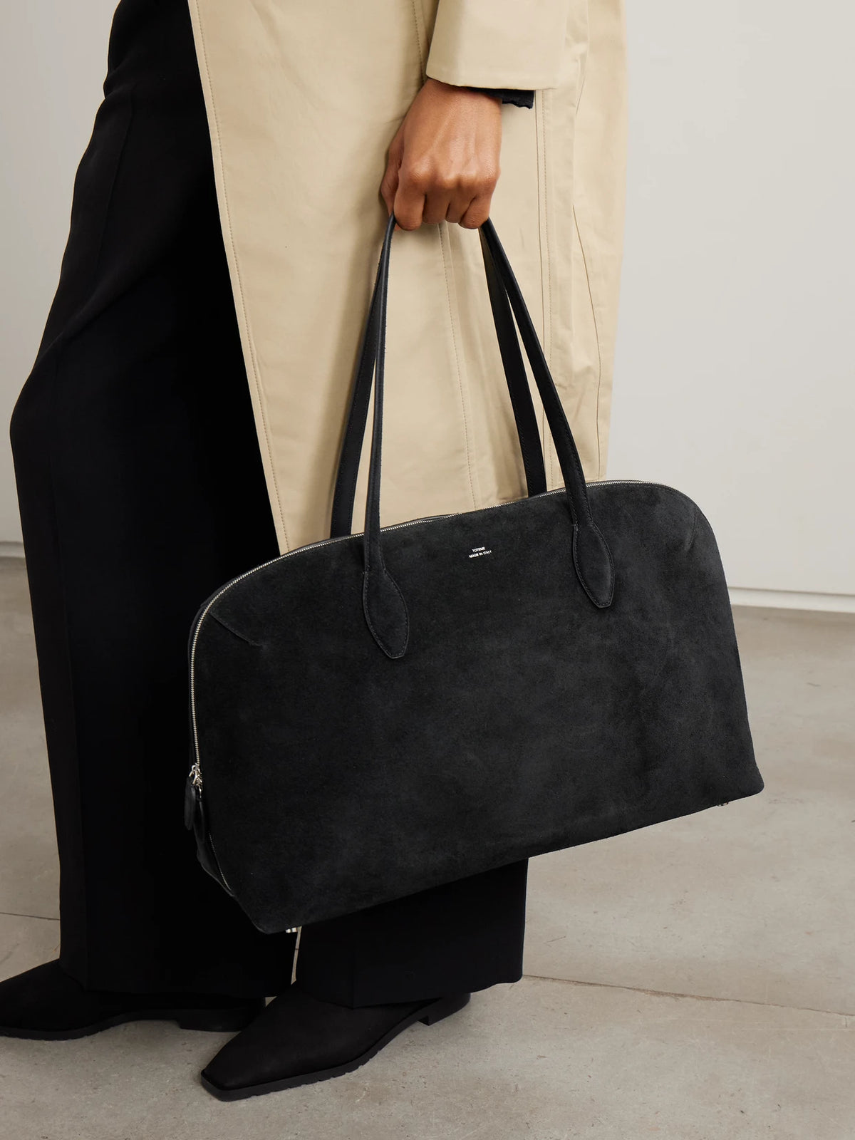 Image of Bags. Product name - Day Suede Tote in Black colour by brand - TOTEME