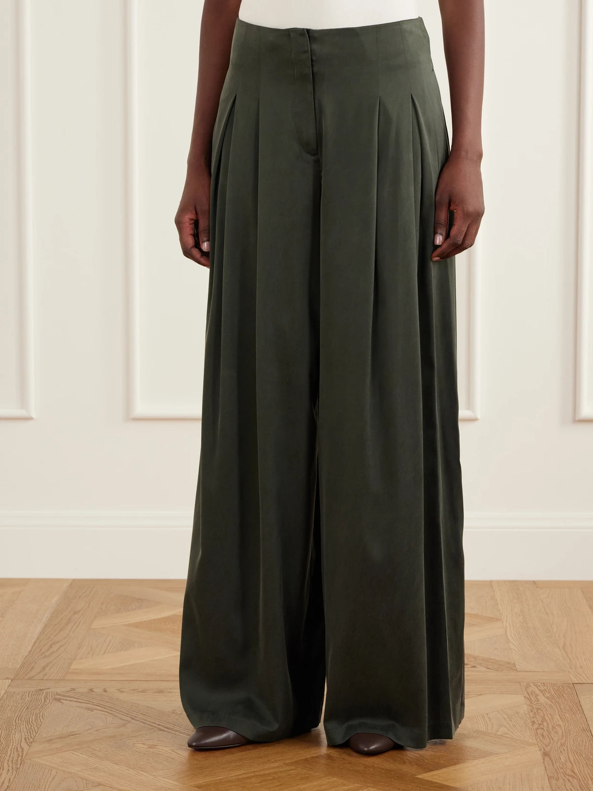 TWP Drew Pleated Silk-blend Charmeuse Mid-rise Wide-leg Pants