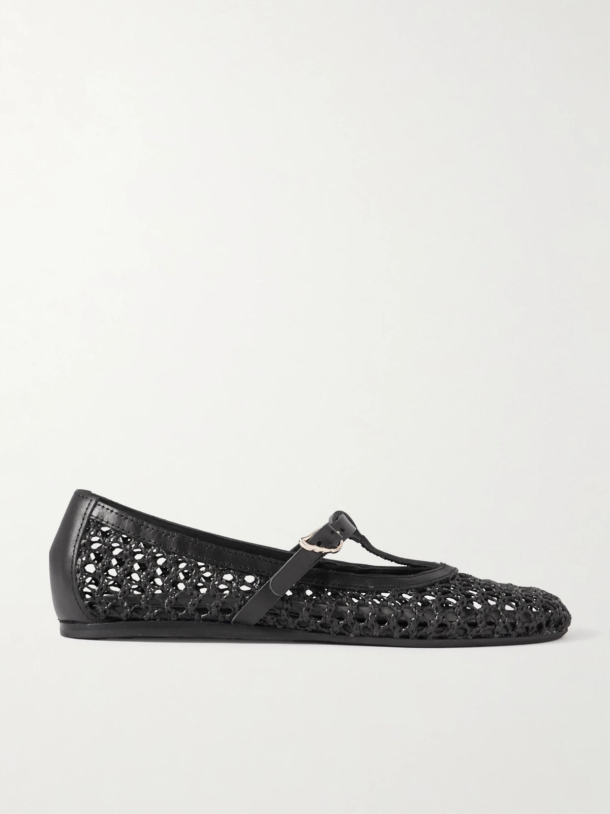 Aerati Leather-trimmed Woven Raffia Ballet Flats
