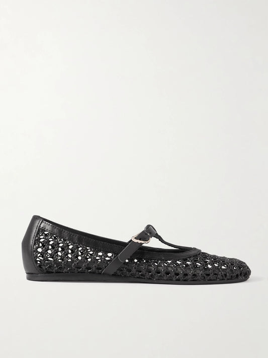 Aerati Leather-trimmed Woven Raffia Ballet Flats