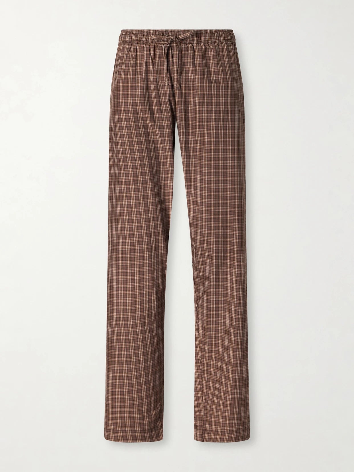 Image of Lingerie. Product name - Checked Organic Cotton Pajamas Pants in Brown colour by brand - TEKLA