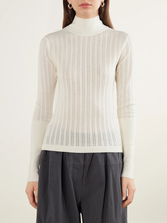 Maria McManus Pointelle-knit Merino Wool Mock-neck Top