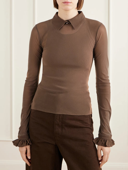Acne Studios Emara Ruffled Silk-trimmed Mesh Blouse