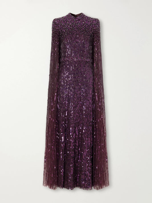 Jenny Packham Opera Cape-effect Sequin-embellished Tulle Gown