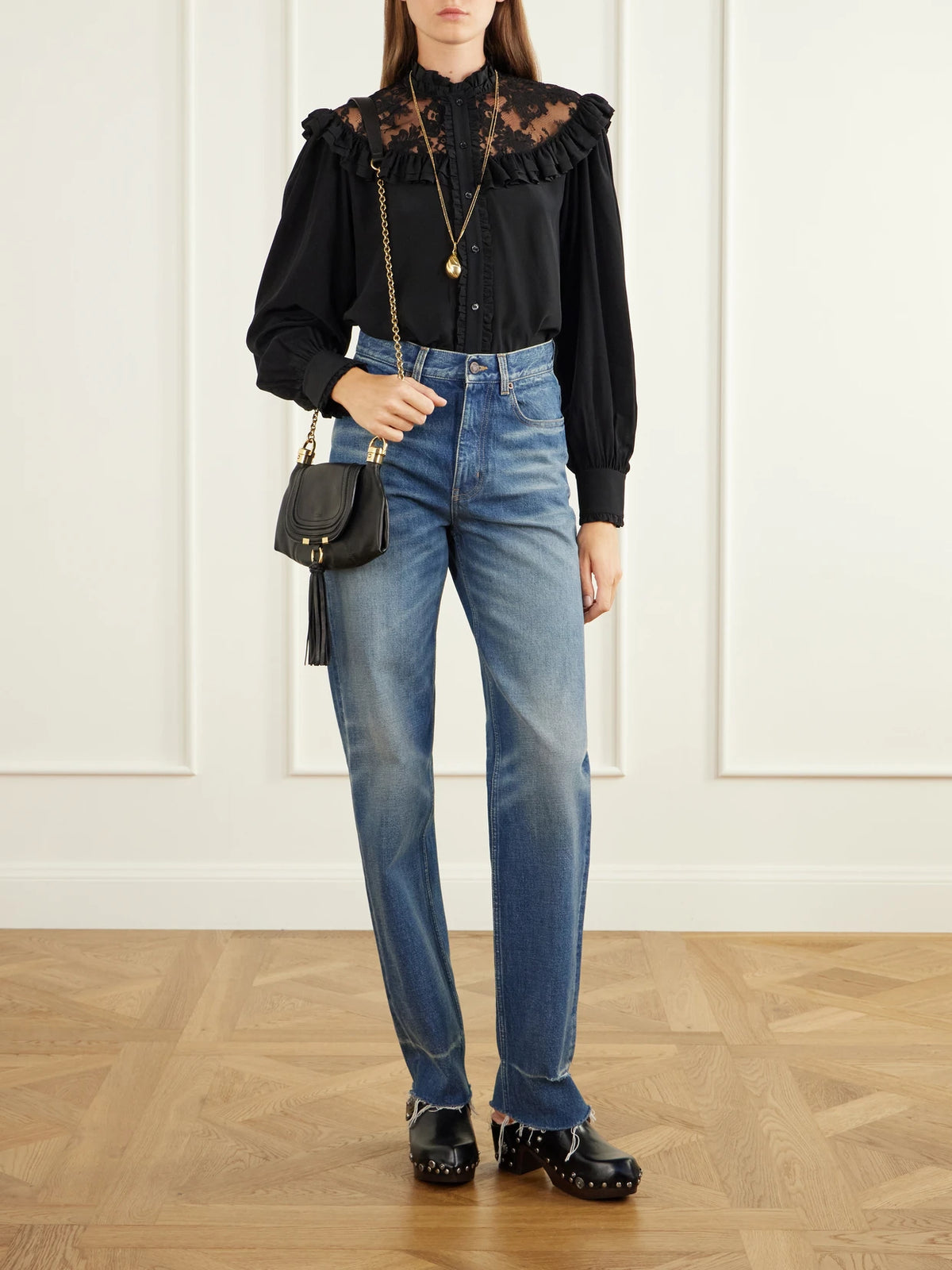 Chloé Marcie Foulard Fringe-trimmed Leather Shoulder Bag
