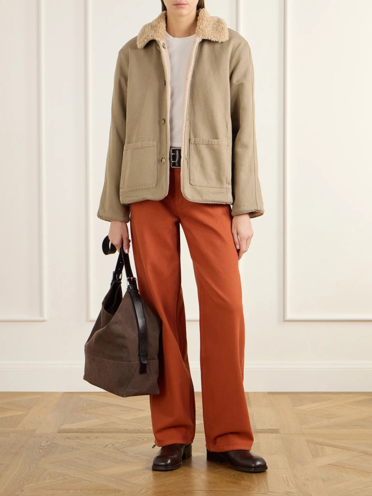 Image of Coats & Jackets. Product name - Townes Reversible Plush And Denim Jacket in Taupe colour by brand - Still Here
