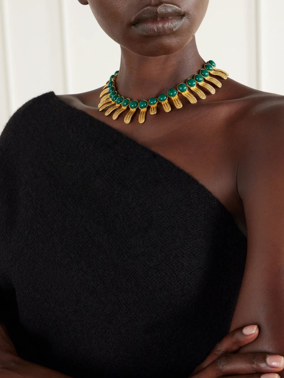 Image of Necklaces. Product name - Orofina Gold-tone Resin Necklace in Green colour by brand - Sonia Petroff