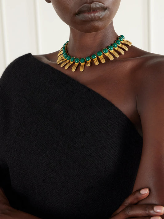 Image of Necklaces. Product name - Orofina Gold-tone Resin Necklace in Green colour by brand - Sonia Petroff