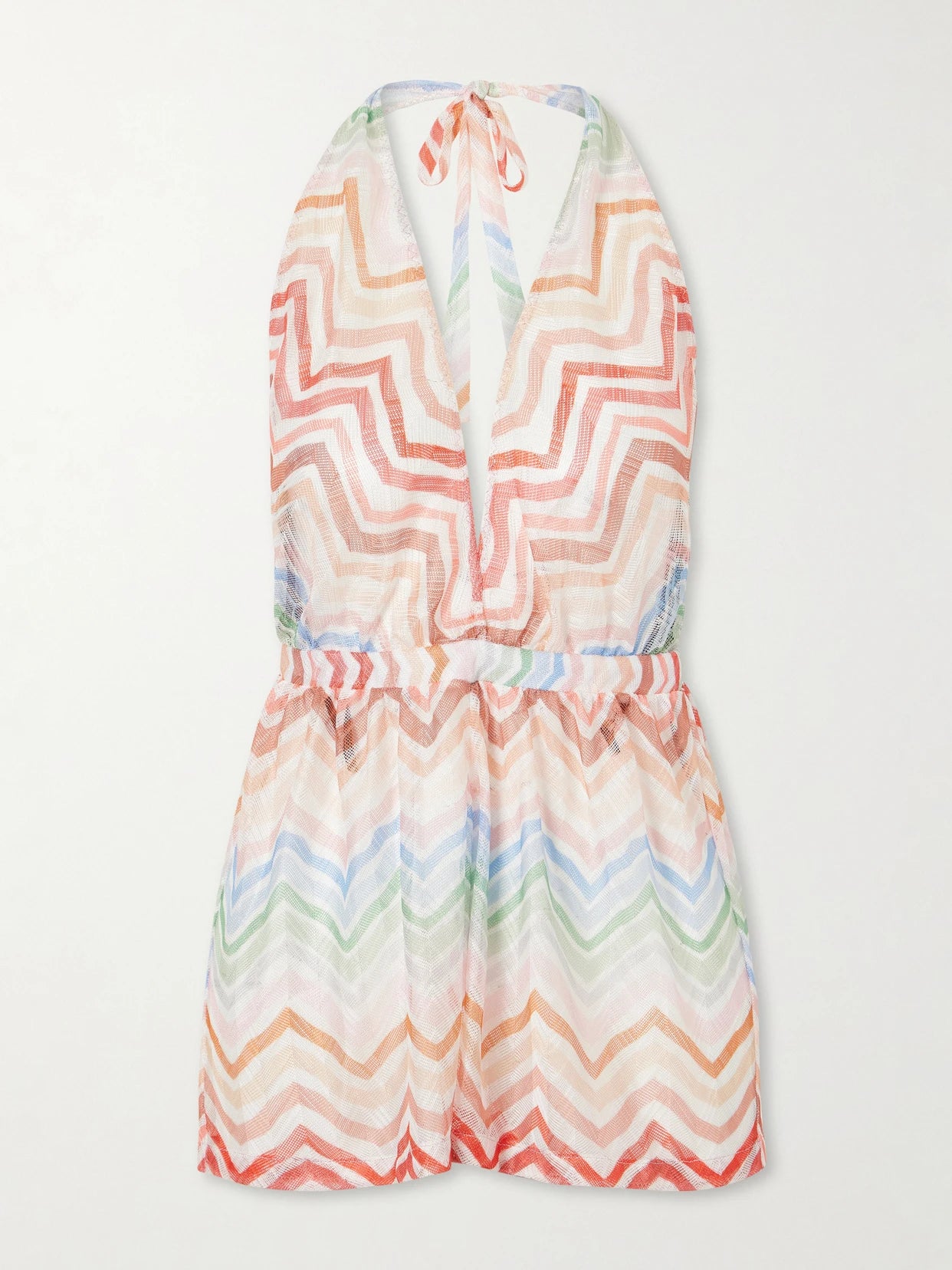 Image of Bodysuits. Product name - Striped Crochet-knit Playsuit in Pink colour by brand - Missoni