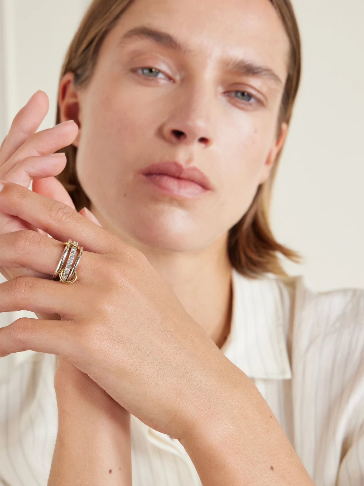 Image of Jewelry. Product name - Petunia Set Of Three Sterling Silver And 18-karat Gold Diamond Rings in Multi colour by brand - Spinelli Kilcollin