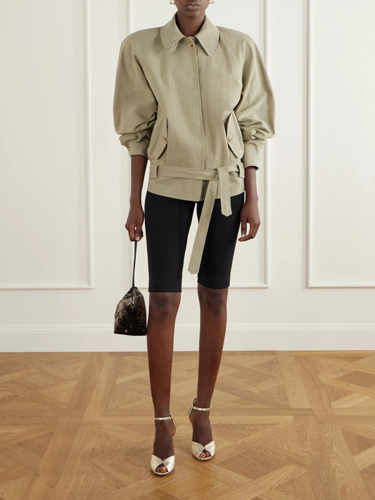 Image of Coats & Jackets. Product name - Belted Cotton-gabardine Jacket in Beige colour by brand - Magda Butrym