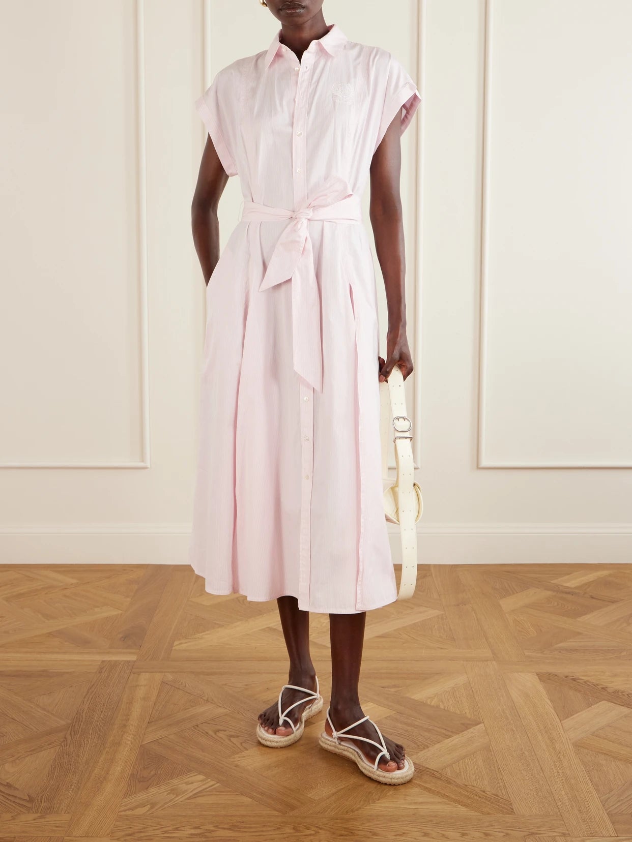 Image of Dresses. Product name - + The Championship Wimbledon Belted Striped Cotton-poplin Midi Dress in Pink colour by brand - Polo Ralph Lauren