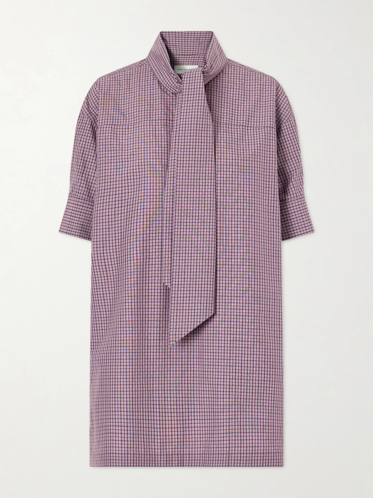 Tie-detailed Checked Cotton-poplin Blouse