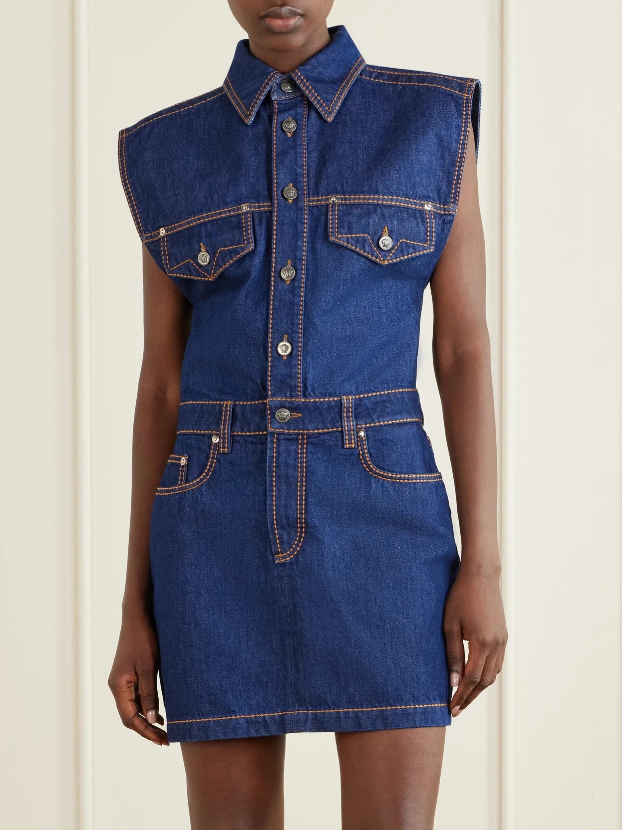 Paneled Denim Mini Dress