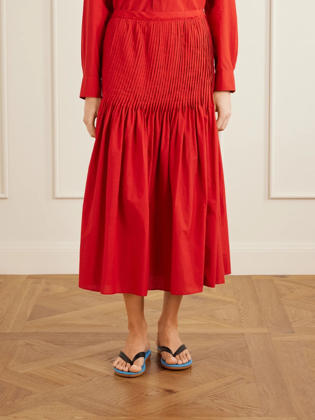 Pleated Cotton-poplin Midi Skirt