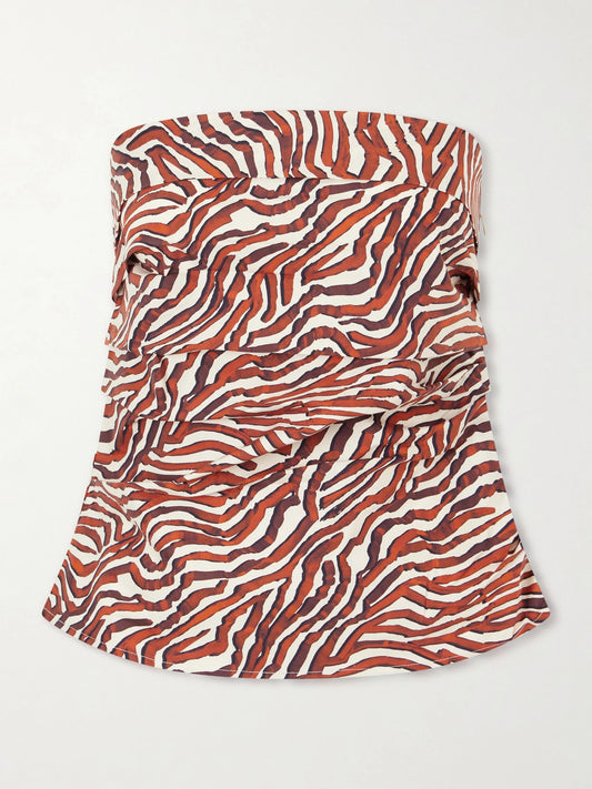 Maisy Strapless Printed Cotton-blend Poplin Top