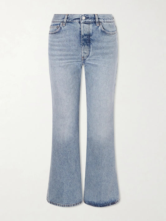 Image of Jeans. Product name - Kick Organic Flared Jeans in Mid denim colour by brand - TOTEME
