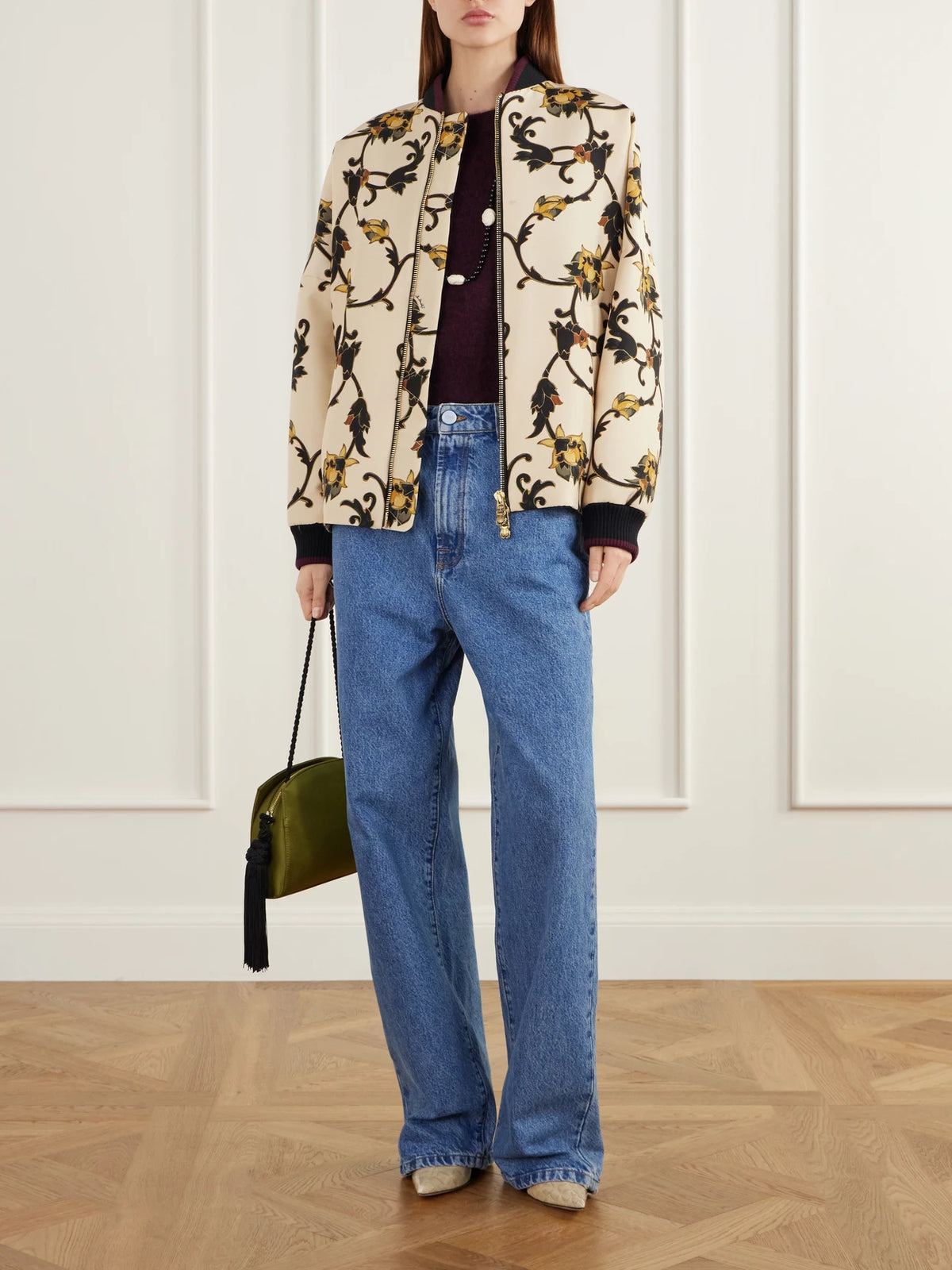 Image of Coats & Jackets. Product name - Brooklyn Floral-print Rib-trimmed Wool-blend Cady Jacket in Cream colour by brand - La DoubleJ