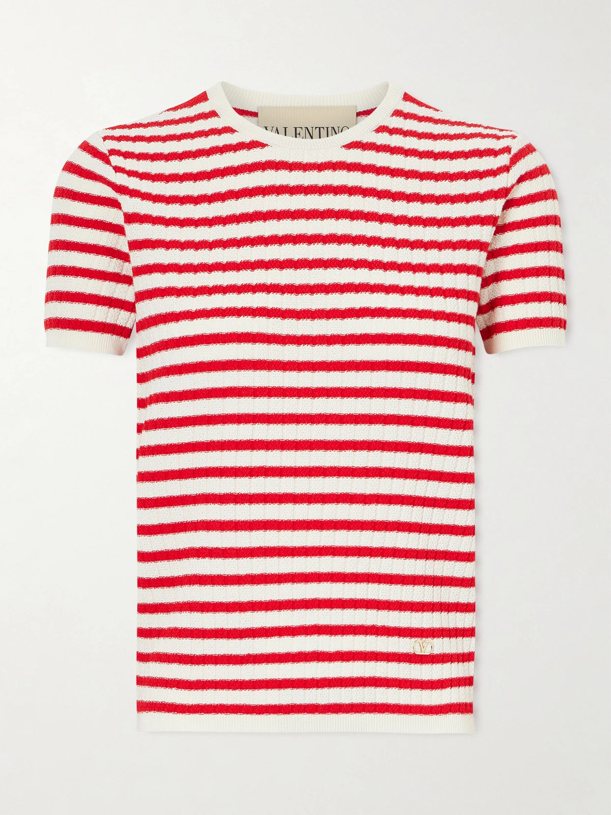 Valentino Garavani Embellished Striped Ribbed Cotton T-shirt