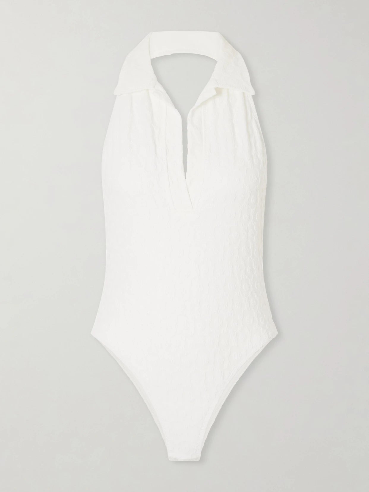 Image of Swimwear. Product name - Polo Floral-jacquard One-piece in White colour by brand - Lisa Marie Fernandez