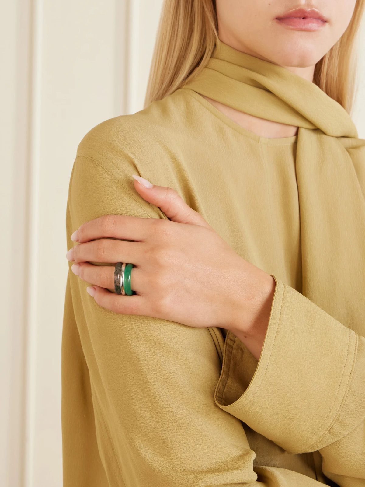 Image of Rings. Product name - Stone Trilogy Set Of Three Sterling Silver, Agate And Aventurine Rings in Multi colour by brand - By Pariah