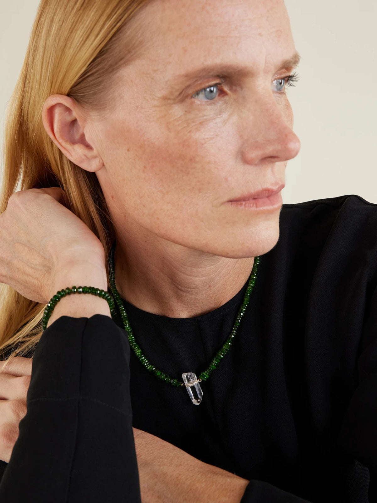 Image of Necklaces. Product name - 14-karat Gold, Diamond And Quartz Necklace in Green colour by brand - JIA JIA