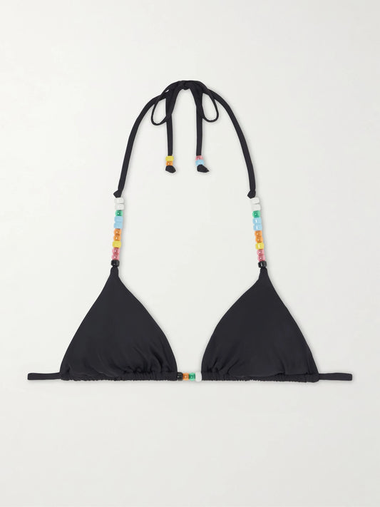Image of Swimwear. Product name - Lido Embellished Triangle Bikini Top in Black colour by brand - STAUD
