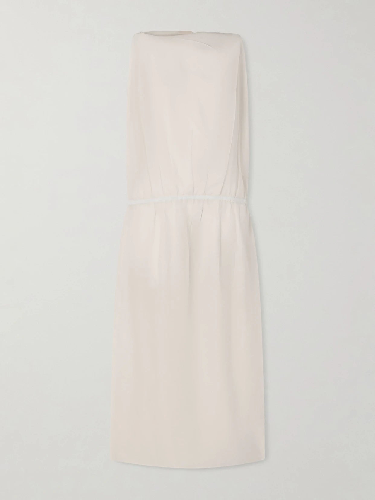 Image of Dresses. Product name - Tia Cotton And Silk-blend Midi Dress in Off-white colour by brand - KHAITE