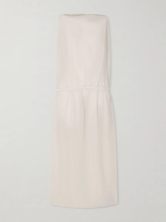 Image of Dresses. Product name - Tia Cotton And Silk-blend Midi Dress in Off-white colour by brand - KHAITE
