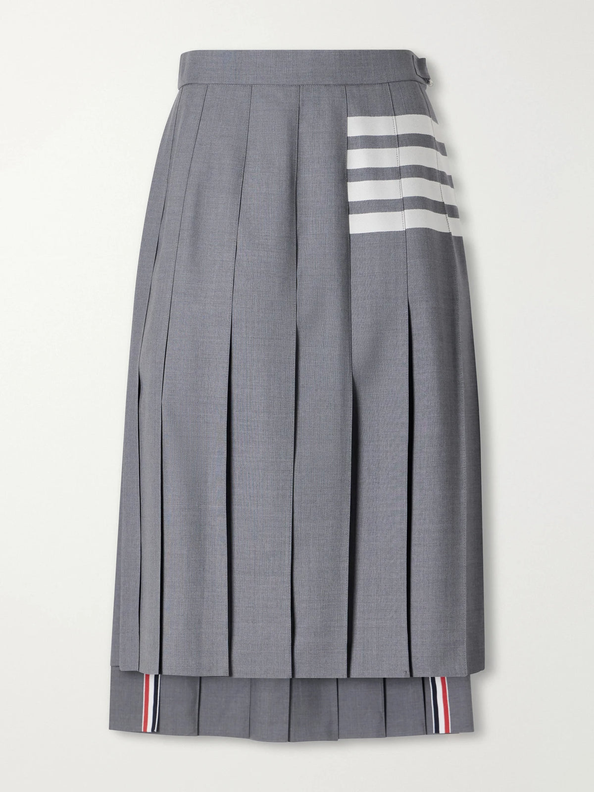 Thom Browne Pleated 4-bar Woven Wool Midi-skirt