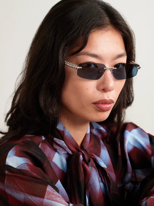 Image of Sunglasses. Product name - Clash De Cartier Rimless Rectangle-frame Silver-tone Sunglasses in Multi colour by brand - Cartier Eyewear