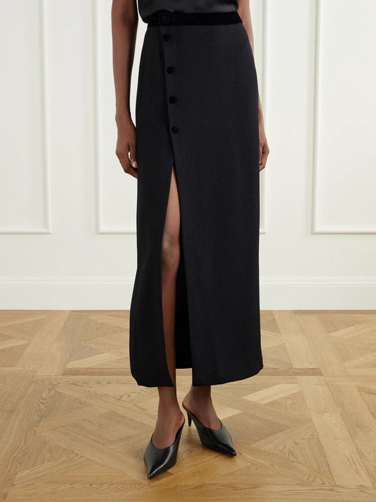 BLAZÉ Milano Ara Velvet-trimmed Crepe Midi Skirt