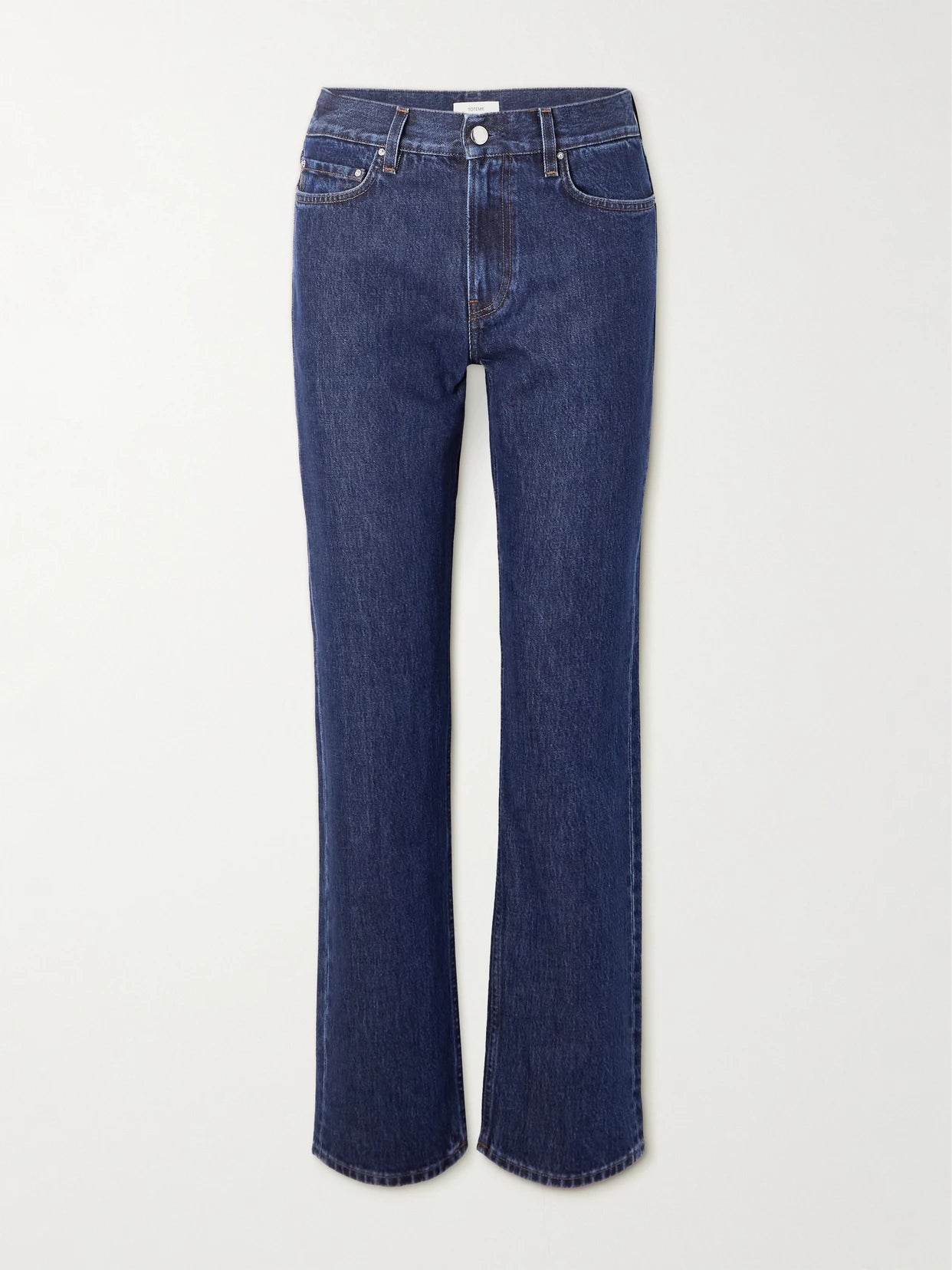 Image of Jeans. Product name - Garderob Organic Low-rise Straight-leg Jeans in Indigo colour by brand - TOTEME