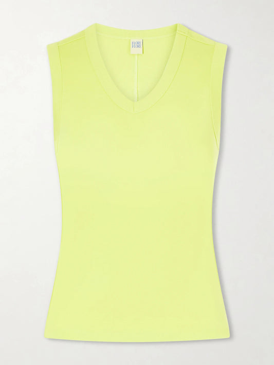 Image of a model wearing Tops. Product name - Jill Organic Cotton-jersey Tank Top in Yellow colour by brand - FLORE FLORE