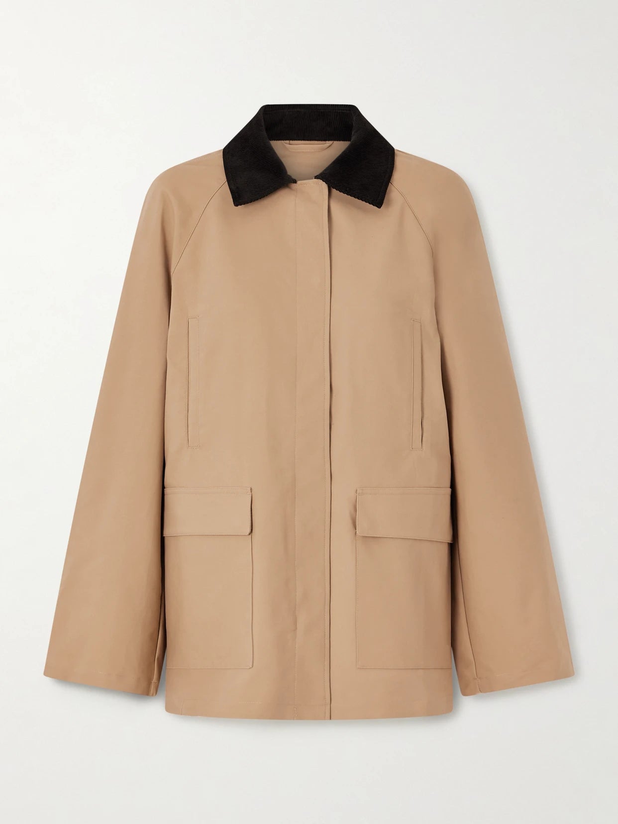 Image of Coats & Jackets. Product name - Summer Country Corduroy-trimmed Coated-canvas Jacket in Camel colour by brand - TOTEME