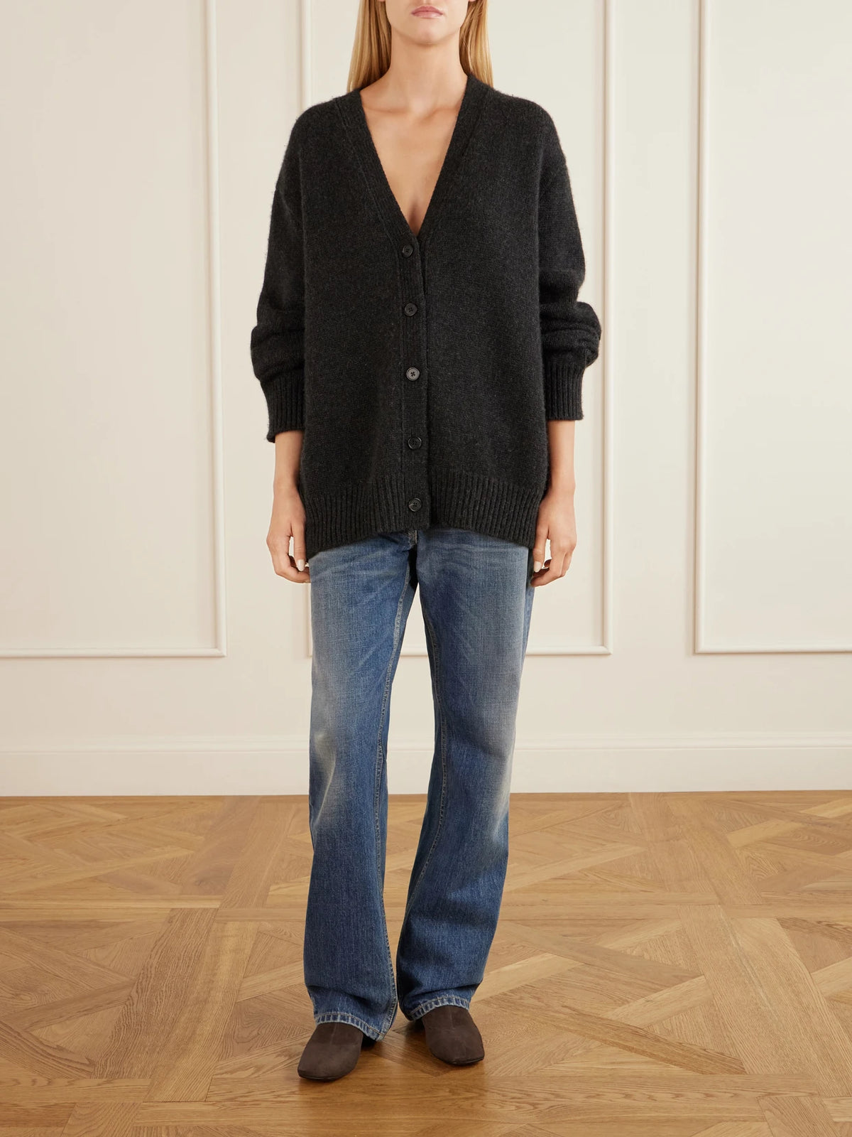 Image of Boots. Product name - Cindy Suede Ankle Boots in Taupe, Black colour by brand - The Row